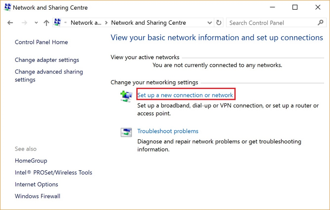 Setup new network connection