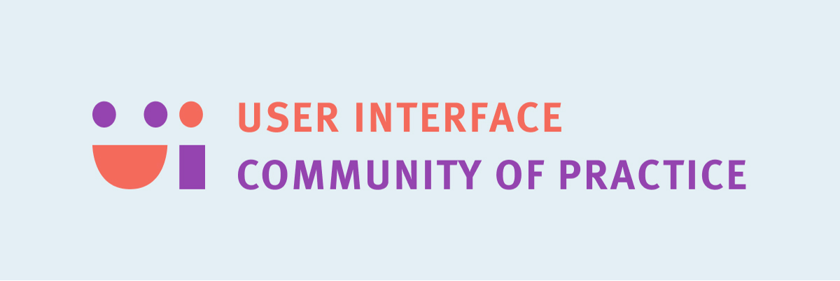 Smiley face icon with text that reads user interface community of practice