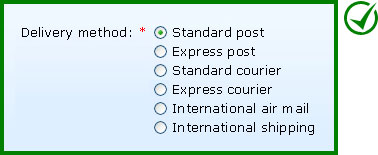 Recommended implementation: Six options are displayed using radio buttons.
