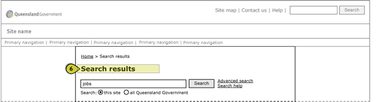 Figure shows the search results page heading located in the page content area, under the breadcrumbs